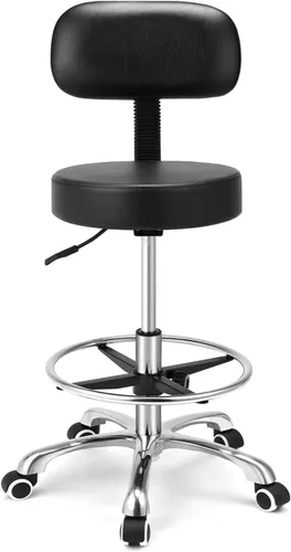 Vista 10 de Kaleurrier Taburetes rodantes con respaldo, silla giratoria ajustable resistente para peluquería, salón de belleza, cocina, bar, mostrador médico