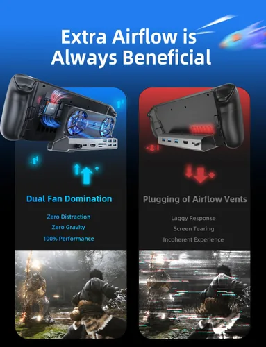 Vista 4 de LISEN Estación de acoplamiento 10 en 1 para Steam Deck OLED y ROG Ally X y Legion Go, ventilador de enfriamiento dual 5 puertos USB y 4K @60Hz