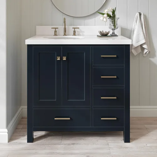 Vista 72 de ARIEL Cambridge tocador de baño con fregadero, madera maciza, encimera y protector contra salpicaduras de cuarzo blanco puro de 1.5 pulgadas