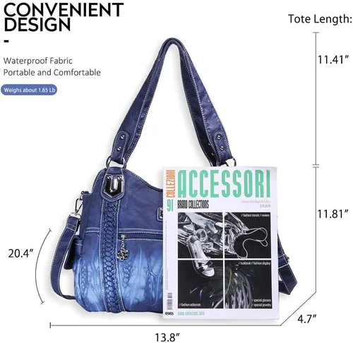 Vista 176 de Angel Barcelo - Bolsa de hombro amplia para mujer, diseño Hobo, cuero lavado