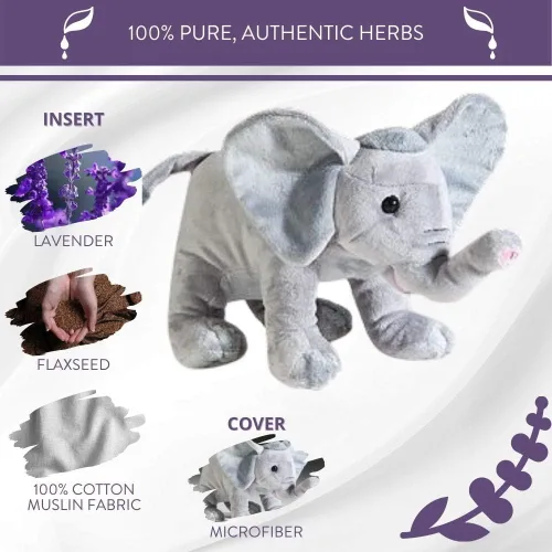 Vista 3 de Sonoma Lavender Animales de aromaterapia para microondas, elefante de felpa, perfumado de lavanda con funda extraíble y lavable