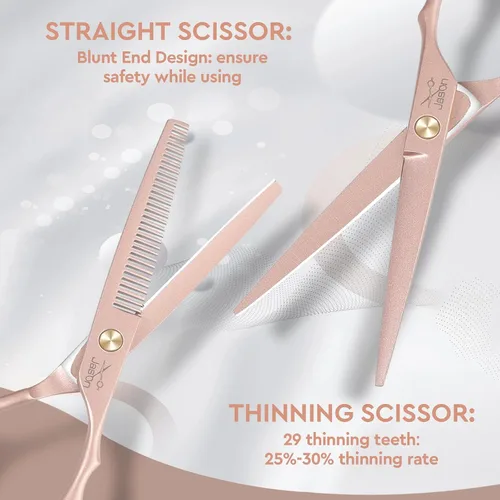 Vista 3 de JASON Juego de 10 tijeras profesionales para corte de pelo, tijeras de adelgazamiento y texturización de 6.7 pulgadas, tijeras rectas para hombres