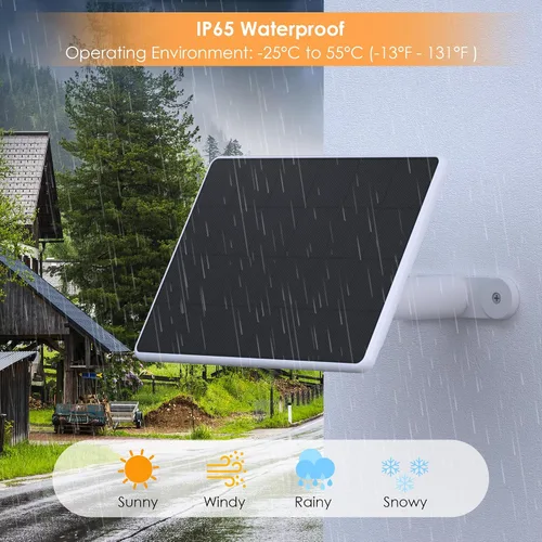 Vista 3 de Panel solar para cámara de seguridad, paneles solares de 6 W con puerto micro USB y USB-C para cámara exterior de 5 V CC, cargador solar para cámara