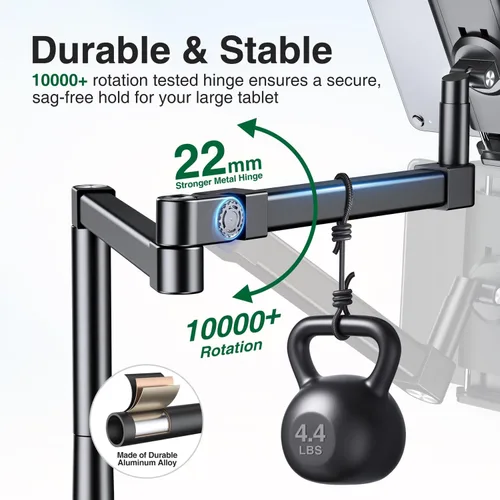 Vista 6 de elitehood Soporte de escritorio para iPad de brazo largo con base de montaje con ojales, soporte de aluminio resistente para tableta, soporte