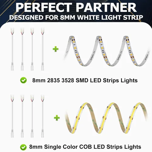 Vista 5 de LightingWill Conectores LED de 2 pines de 0.315 in, 10 unidades DC hembra conector transparente sin soldadura, conector de luz de cinta LED 2