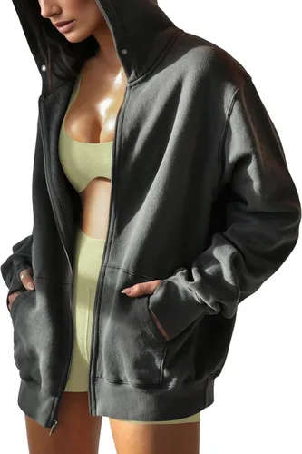 Vista 3 de Cosonsen Sudaderas con capucha y cremallera para mujer, ropa Y2K, chaquetas de forro polar con bolsillos