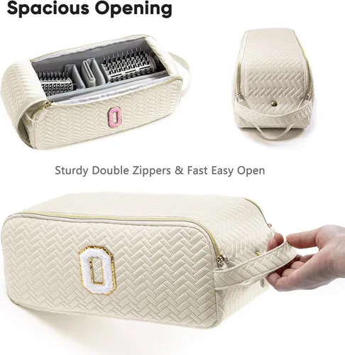 Vista 4 de Bolsa de viaje para herramientas de cabello personalizadas con inicial, compatible con Shark FlexStyle, Revlon y Dyson Organizador de cepillos