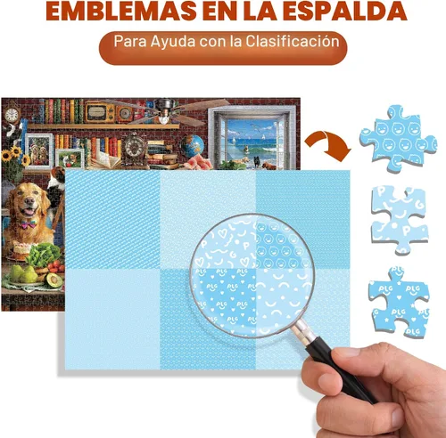 Vista 5 de BenBen - Rompecabezas para adultos de 1000 piezas, cena de perros, espalda estampada