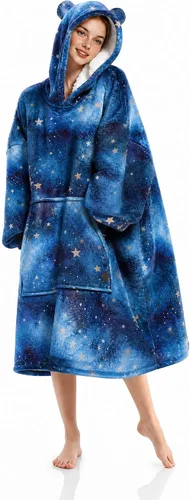 Vista 55 de THREE POODLE - Manta con capucha portátil para mujeres, sudadera con capucha de sherpa de gran tamaño para adultos hombres, mantas con capucha