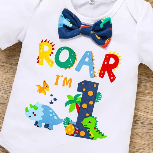 Vista 4 de Conjunto de ropa de manga corta con tirantes ajustables en la espalda en Y para bebés y niños