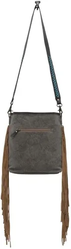 Vista 5 de Bolso bandolera de cuero occidental para mujer, bolso cruzado reciclado con borla