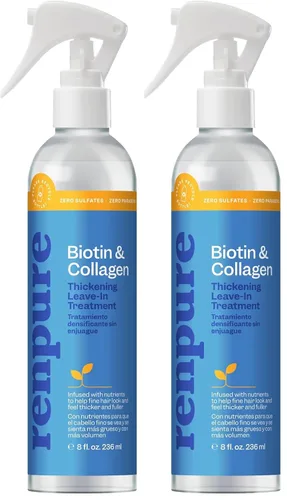 Vista 9 de RENPURE Tratamiento acondicionador sin enjuague con biotina y colágeno, para un aspecto más lleno y grueso que brilla, spray capilar con biotina