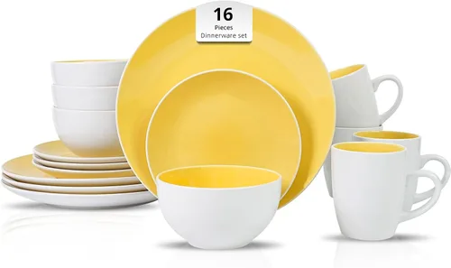 Vista 26 de Juego de 6 platos llanos en forma de cupé de gres de 10.5 pulgadas, muy rosa