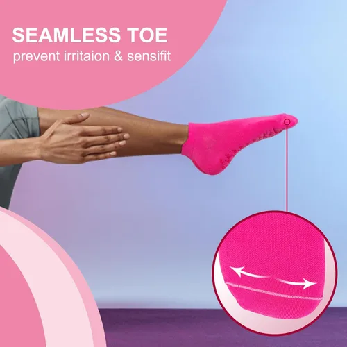 Vista 5 de Calcetines de yoga para mujer, calcetines antideslizantes con gel de agarre para el hogar, hospital, yoga, pilates, barras, ancianos, embarazo