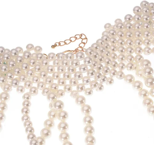 Vista 5 de Jerollin Collar de perlas simuladas para mujer, collar babero de moda, collar de bisutería, decoración corporal