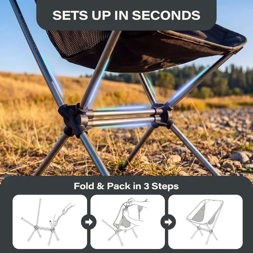 Vista 4 de LAUSAINT HOME Silla de camping, silla plegable ultraligera con capacidad de 280 libras, silla de campamento compacta portátil con marco de aluminio