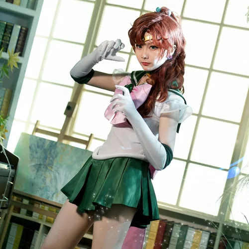 Vista 5 de MRHALLACG COS - Disfraz de anime Sailor Moon Júpiter Makoto Kino SuperS, disfraz de cosplay para niños, adultos, mujeres, talla plus