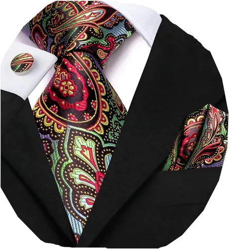 Vista 235 de Dubulle Corbata tejida de cachemira para hombre y gemelos de pañuelo para hombre, conjunto de gemelos para boda formal y negocios