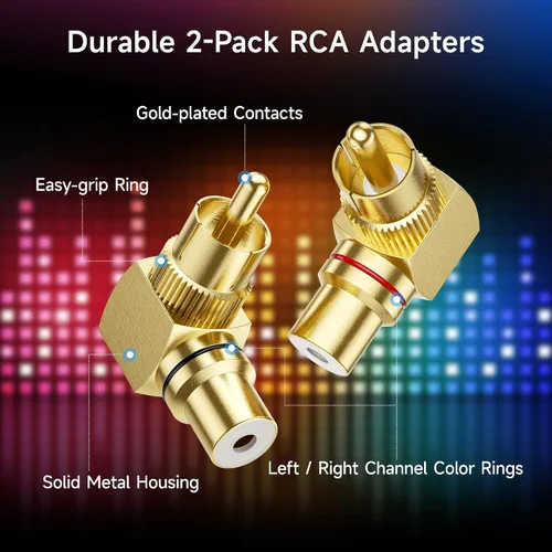 Vista 6 de Cable Matters Paquete de 2 adaptadores RCA de ángulo recto, adaptador RCA de 90 grados