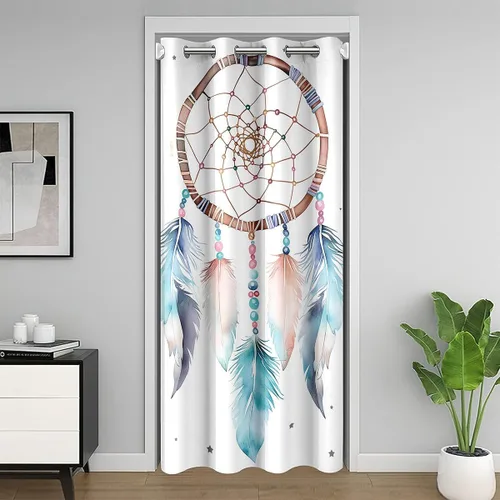 Vista 35 de Erosebridal Cortina de puerta de teñido anudado, cortina opaca bohemia, cortina exótica abstracta en espiral, elegante cortina hippie para puerta