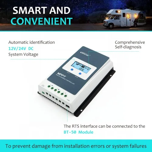 Vista 2 de EPEVER Controlador de carga solar de 10 A, controlador de carga de panel solar MPPT, controlador de carga de 12 V/24 V, trabajo automático, máximo
