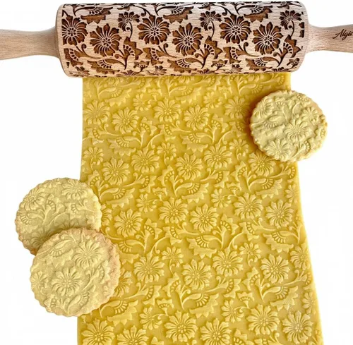Vista 15 de Rodillo en relieve BEEHIVE. Rodillo de masa grabado con láser para galletas caseras y cerámica por Algis Crafts