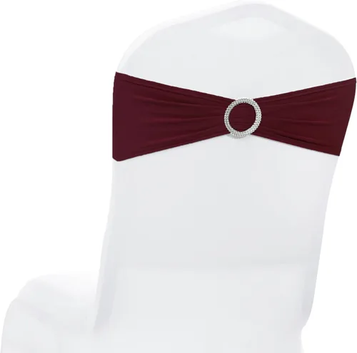 Vista 21 de MDS® Paquete de 10 bandas de elastano para silla con hebilla deslizante para decoración de bodas y eventos, bandas elásticas reutilizables