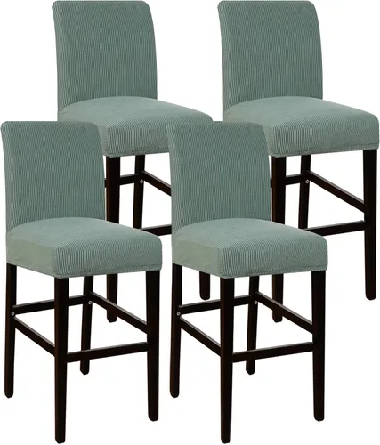 Vista 27 de Flamingo P Fundas de taburete para sillas de comedor, fundas de asiento de tela jacquard elástica con parte inferior elástica extraíble, juego de 2
