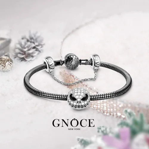 Vista 7 de GNOCE Pulsera de plata de ley 925 con colgante de calavera y cadena de seguridad con cierre (7.9)