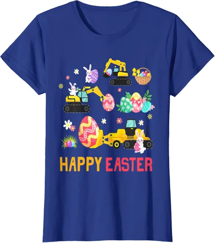 Vista 10 de Kids Happy Easter Construction Crane Truck Boys Toddler T-Shirt Negro