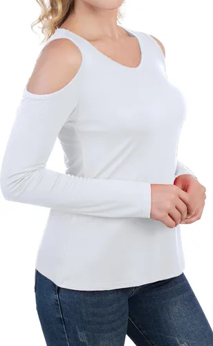 Vista 2 de Camiseta de manga larga con cuello en V y hombros descubiertos para mujer