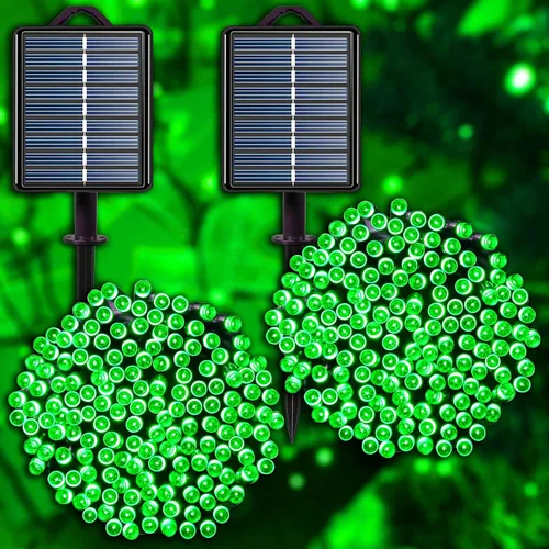 Vista 16 de Guirnalda de luces solares azules impermeables para exteriores, paquete de 2 unidades de 144 pies, 400 LED con 8 modos de impermeabilidad IP44