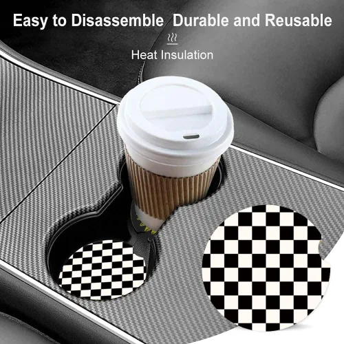 Vista 2 de Portavasos absorbentes para automóvil, paquete de 2, bonitos posavasos para automóvil con muesca de dedo para mujeres y hombres, piedra de cerámica