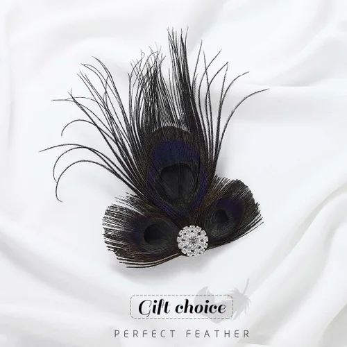 Vista 2 de GORTIN Diadema Art Deco con clip de plumas negras de los años 20 con diamantes de imitación de pavo real para mujeres, niñas, fiestas, bailes