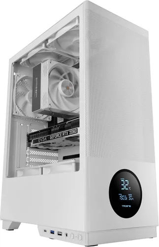 Vista 7 de Tacens 2FERROX, ATX Semi-Tower PC Case, ventilador lateral de 4.7 in, rejilla delantera, acero, negro