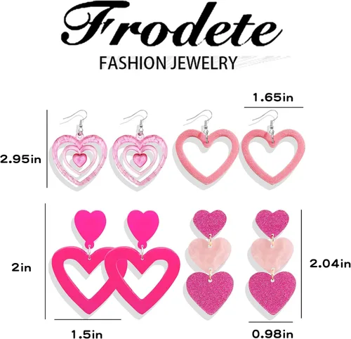 Vista 6 de Pink Heart Earrings Valentine Earrings for Women Valentines Day Gifts for Her Valentines Dress Shirts Outfits Accessories Pink Stuff Jewelry Gifts