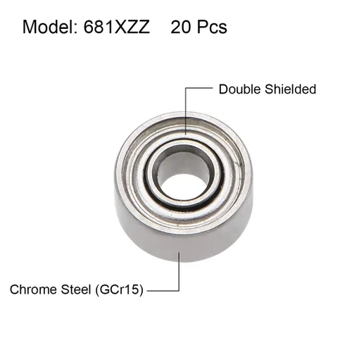 Vista 2 de uxcell 681XZZ Rodamientos rígidos de bolas de 0.059 in de diámetro interior de 0.157 in OD 0.079 in de diámetro exterior doble blindado acero