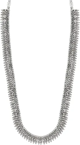 Vista 2 de I Jewels Plata oxidada boda india Bollywood collar largo y pendientes joyería conjunto para mujeres y niñas (MC043OX), Sin piedra preciosa