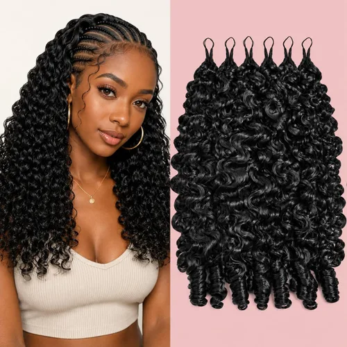 Vista 47 de Cabello humano de ganchillo para mujeres negras con nudos milagrosos de (B65g)Negro