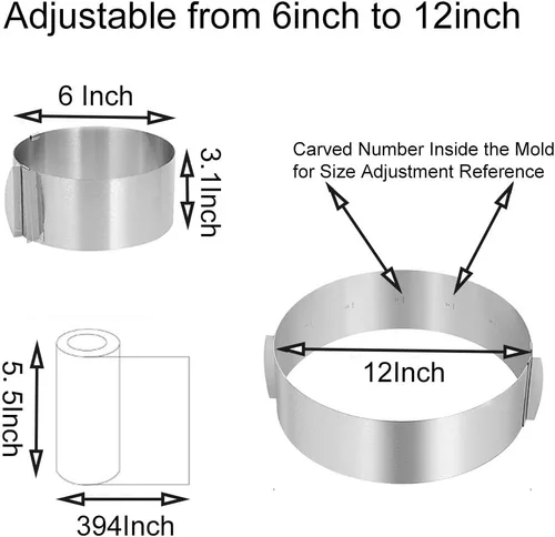 Vista 2 de Molde ajustable para pastel y collar de mousse, molde redondo resistente de 6 a 12 pulgadas para pastel de ratón, molde para pastel de ratón, anillo