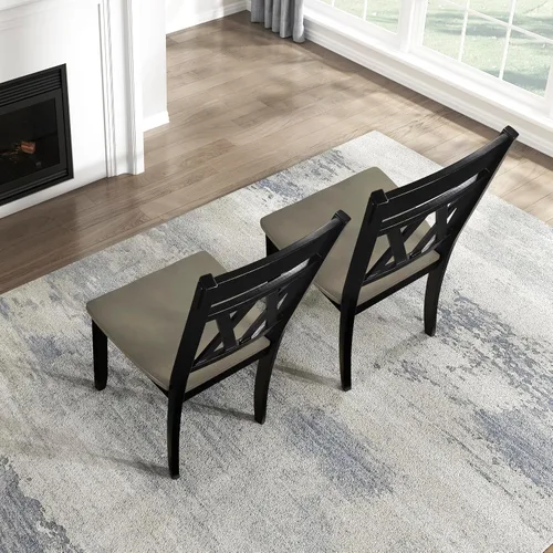 Vista 7 de Lexicon Silla de comedor de madera estilo granja, juego de 2, respaldo cruzado doble, sillas rústicas sin brazos, muebles de cocina y comedor, Negro