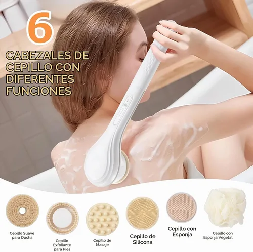 Vista 2 de Cepillo corporal eléctrico recargable para ducha, cepillo de baño exfoliante de mango largo para ducha, aplicador de loción para la espalda