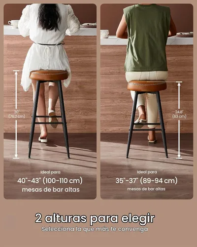 Vista 9 de VASAGLE Juego de 2 taburetes de bar, taburetes de encimera de cocina, 24.8 marrón (Caramel Brown)