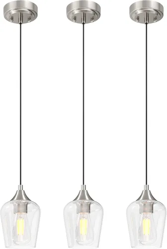 Vista 11 de VONLUCE Luces colgantes para isla de cocina, iluminación colgante de níquel cepillado para isla de cocina con cable colgante para dormitorio