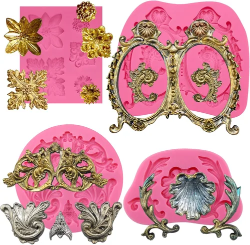 Vista 7 de Funshowcase Flourish Scroll Lace Fondant Molde de silicona para decoración de pasteles, proyectos de manualidades de arcilla polimérica