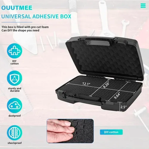 Vista 4 de Estuche rígido portátil de 12.2" x 9.85" x 3.77" con espuma cortada en cubos personalizable, protege equipos, electrónicos, herramientas