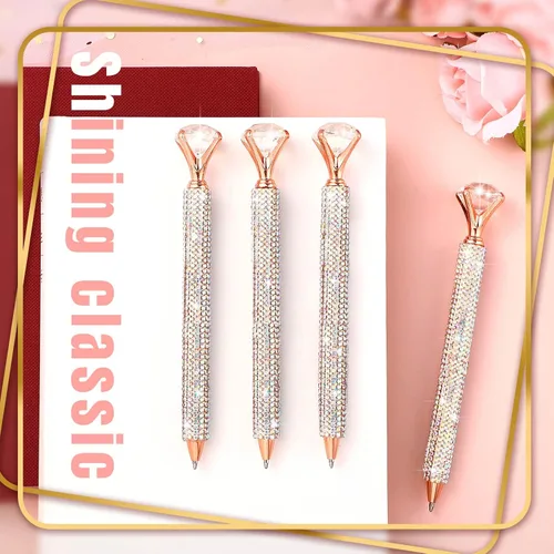 Vista 4 de Lincia 4 bolígrafos con diamantes en la parte superior con bolígrafo de cristal de strass para mujeres, bolígrafo de tinta con recambios