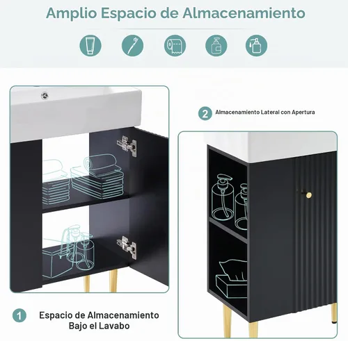 Vista 6 de Harper & Bright Designs Tocador de baño de 21.6" con lavabo, conjunto de tocador independiente de lavabo individual con gabinete de almacenamiento
