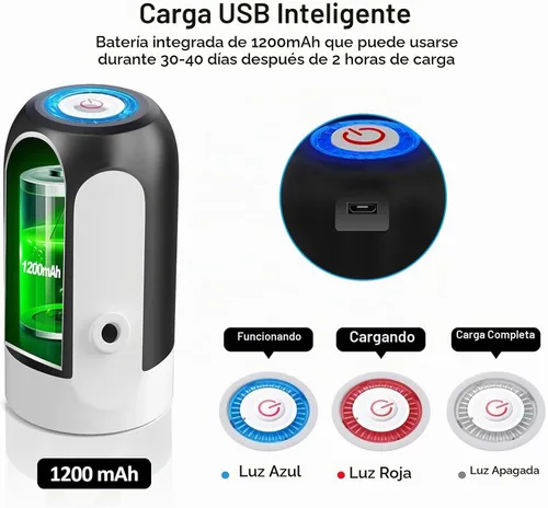 Vista 5 de Bomba de agua universal para botella de 5 galones, dispensador de agua eléctrico, bomba de agua automática portátil con interruptor y carga USB