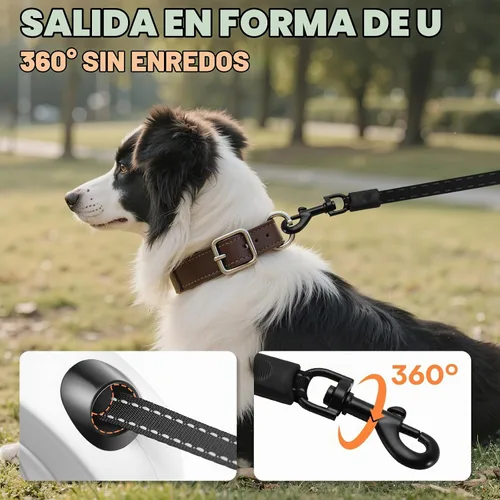Vista 6 de Correa retráctil para perro con luz LED y cinta reflectante para paseo nocturno, correa de perro de 16 pies con dispensador de bolsas